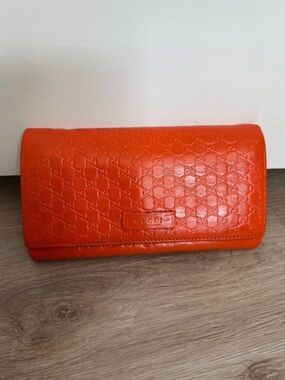 Gucci Micro Guccissima Long Wallet Orange Leather Zip Around